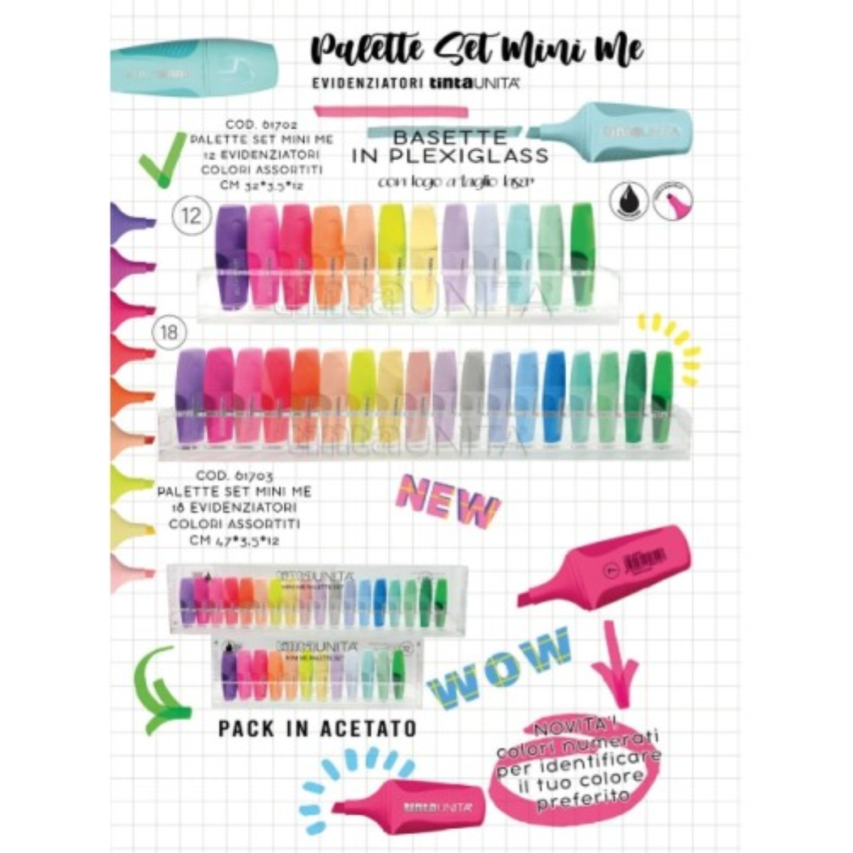 DESK SET 18 MINI EVIDENZIATORI TINTA UNITA 61703